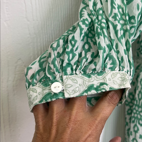 Bell - Clara Green Floral Print  Boho Cotton Silk Button Down Dress Size Small - Picture 5 of 11